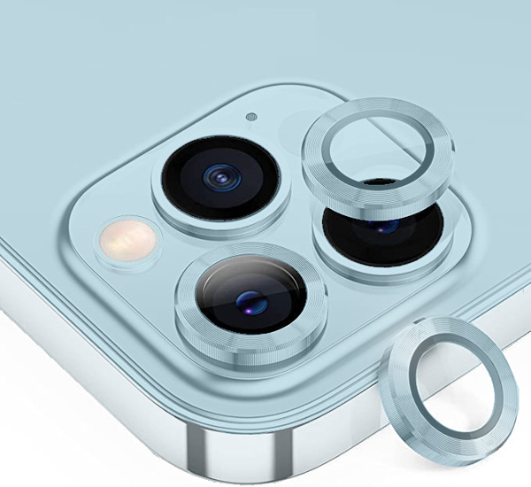 iPhone 15 / 15+ metal kamera lencse üvegfólia - világoskék