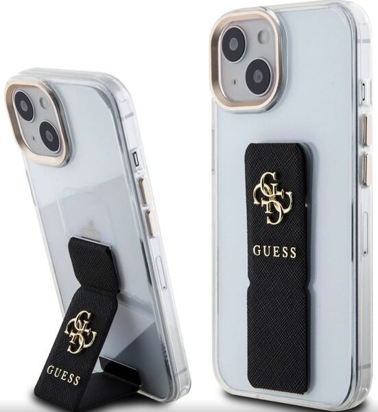 iPhone 15 Pro Max Guess - 289 - PU GRIP STAND METAL LOGO - feket