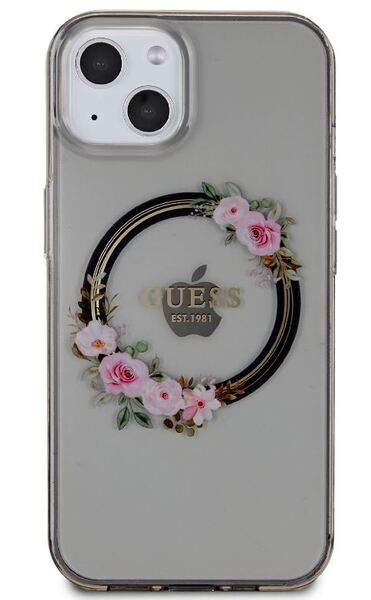 iPhone 15 Pro Guess - 300 - FLOWERS GLOSSY MAGSAFE - fekete