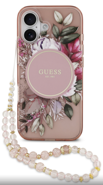 iPhone 17 Air Guess - 160 - IML FLOWERS STRAP MAGSAFE - pink