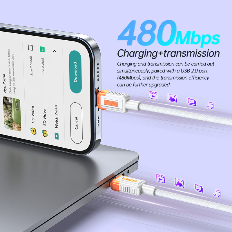 VFAN X24 3A usb A - Lightning adatkábel, 1M, narancssárga
